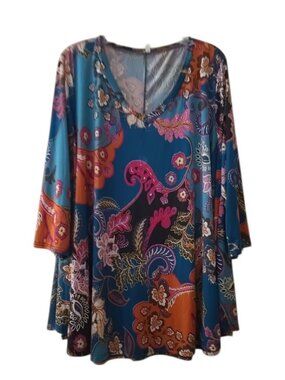 4X Beautiful Paisley Print Loose Fitting Blouse